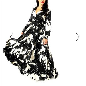 Unique Vintage Maxi dress, long sleeves, sash, worn once.